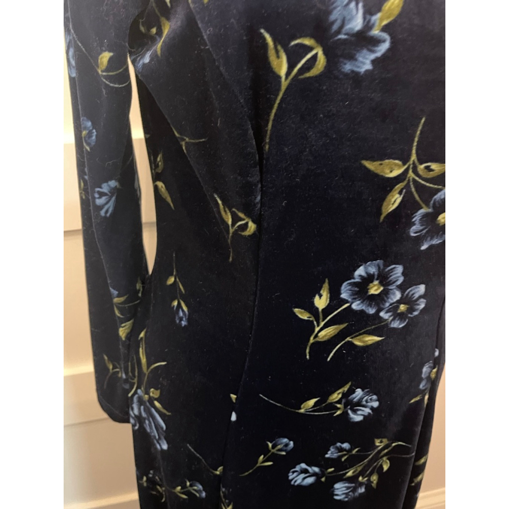 Vintage 90s Coldwater Creek Floral Velvet Maxi Dress Long Sleeve Navy Blue Small - Picture 4 of 5